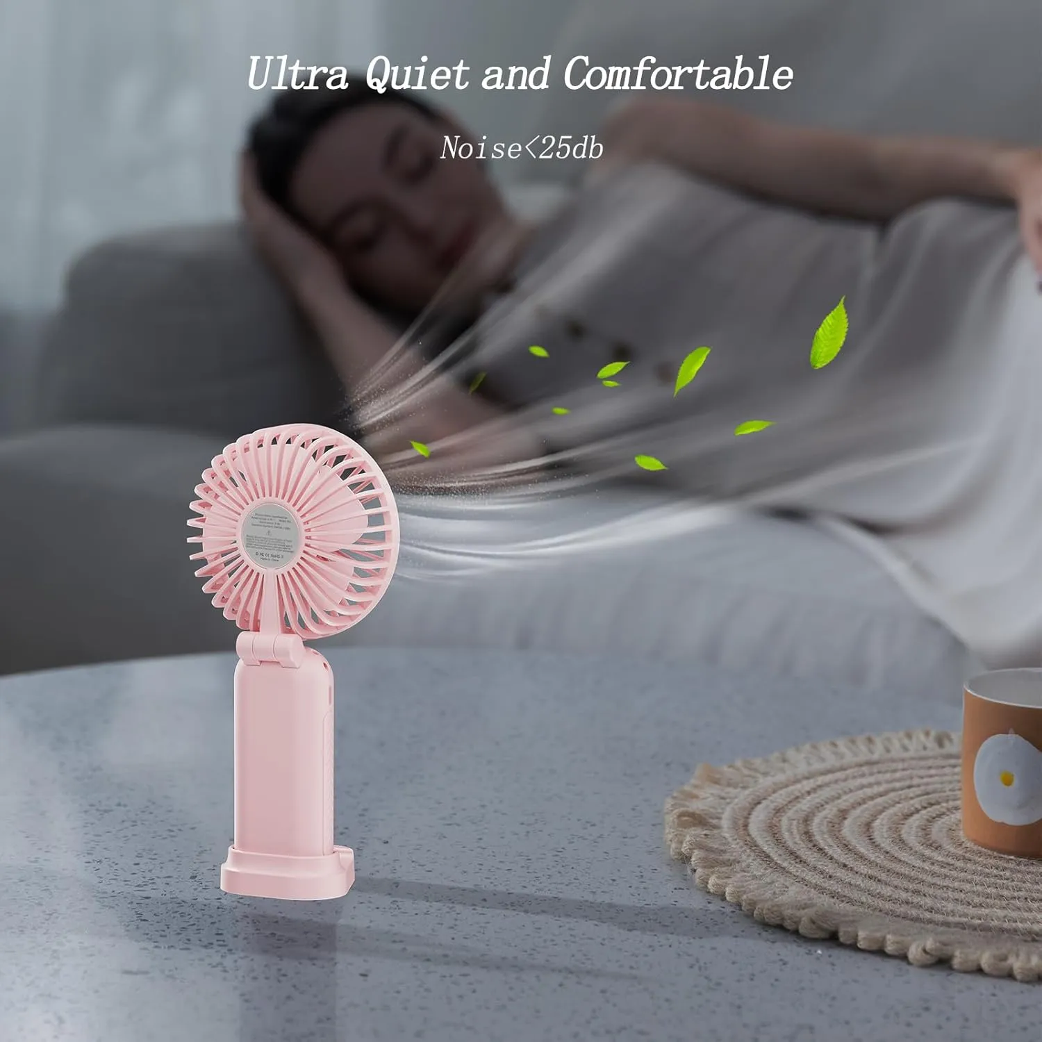 Portable Fan, 4200mAh Battery Operated Fan, 5 Speeds&Digital Display, Makeup Fans for Women with Base, 180Foldable 3in1 Handheld/Neck/Desk Fan for Outdoor Indoor,Ultra Quiet (Pink)