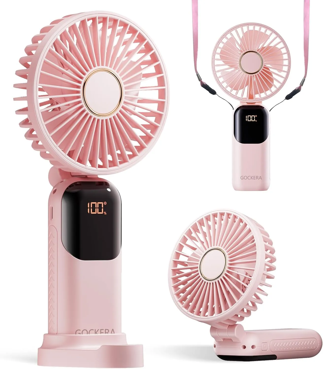 Portable Fan, 4200mAh Battery Operated Fan, 5 Speeds&Digital Display, Makeup Fans for Women with Base, 180Foldable 3in1 Handheld/Neck/Desk Fan for Outdoor Indoor,Ultra Quiet (Pink) Neck fan for hands-free comfort