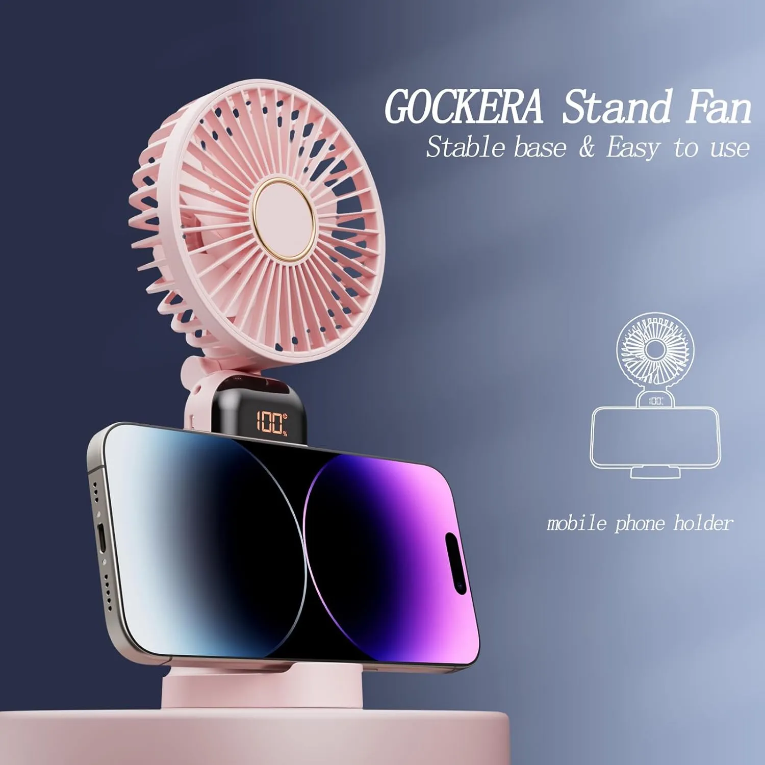 Portable Fan, 4200mAh Battery Operated Fan, 5 Speeds&Digital Display, Makeup Fans for Women with Base, 180Foldable 3in1 Handheld/Neck/Desk Fan for Outdoor Indoor,Ultra Quiet (Pink)