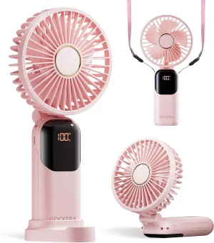 Portable Fan, 4200mAh Battery Operated Fan, 5 Speeds&Digital Display, Makeup Fans for Women with Base, 180Foldable 3in1 Handheld/Neck/Desk Fan for Outdoor Indoor,Ultra Quiet (Pink) Neck fan for hands-free comfort