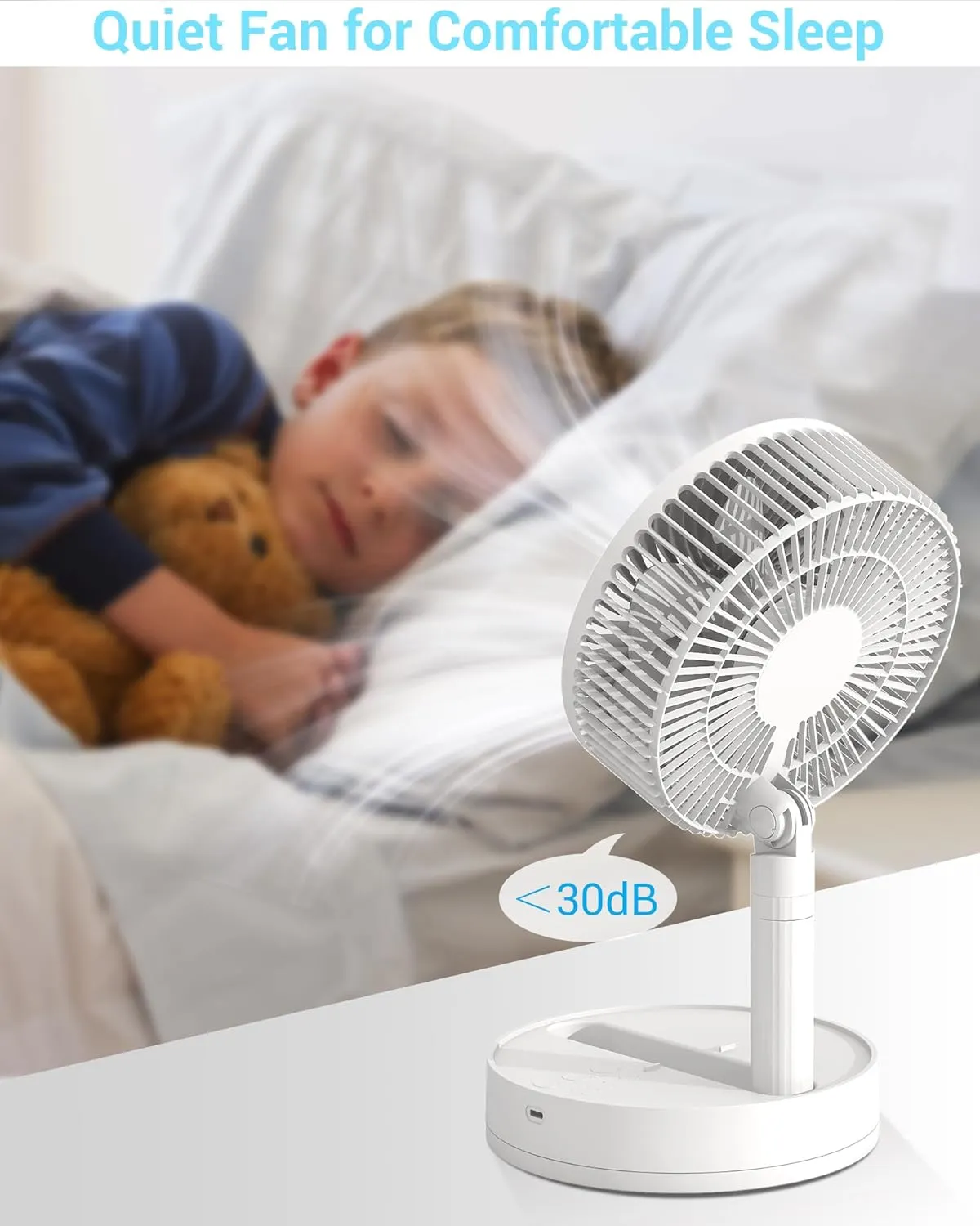 Portable Fan, 8'' Oscillating Desk Fan, 5400mAh Rechargeable Small Fan for Bedroom, 4 Speeds8H Timer Battery Powered Travel Fans for Outdoor, White