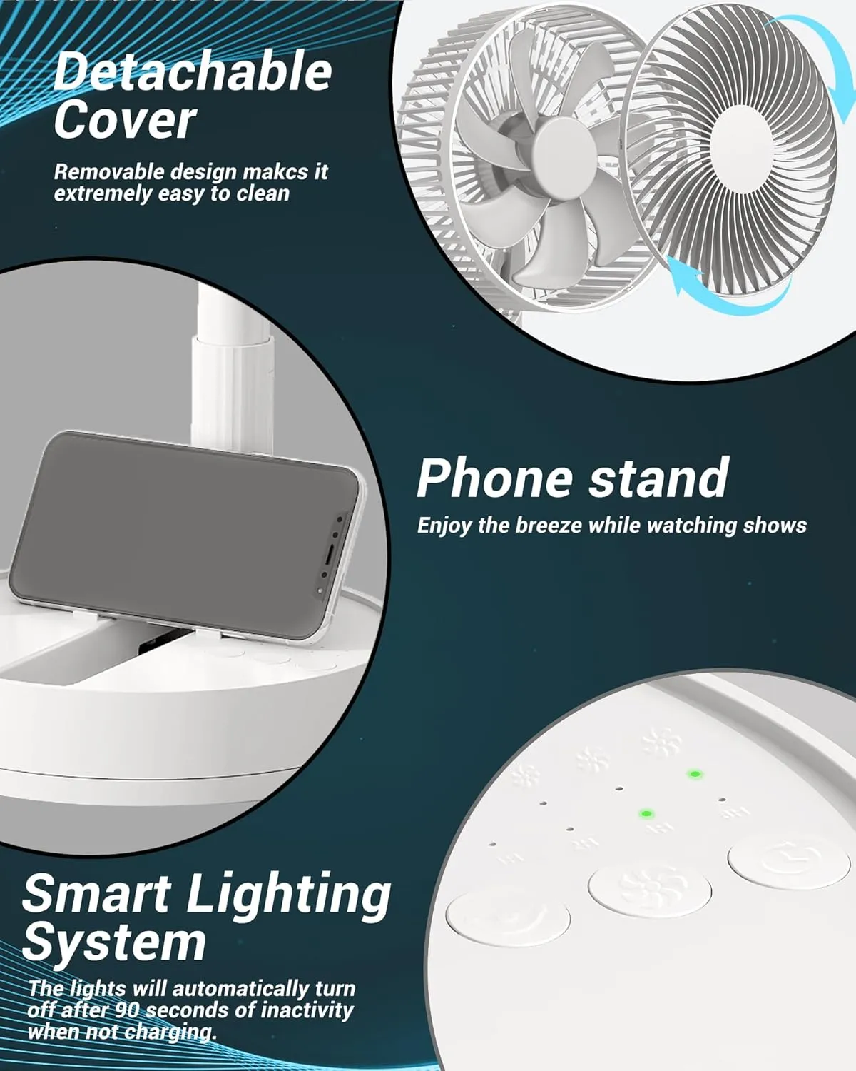Portable Fan, 8'' Oscillating Desk Fan, 5400mAh Rechargeable Small Fan for Bedroom, 4 Speeds8H Timer Battery Powered Travel Fans for Outdoor, White