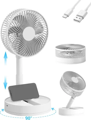 Portable Fan, 8'' Oscillating Desk Fan, 5400mAh Rechargeable Small Fan for Bedroom, 4 Speeds8H Timer Battery Powered Travel Fans for Outdoor, White Octopus-shaped decorative fan