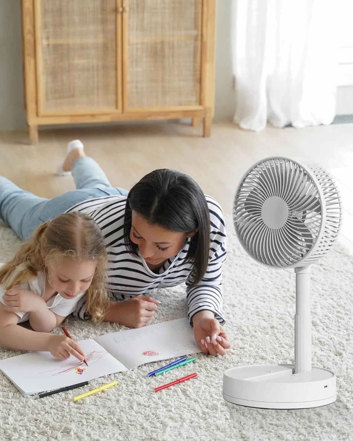 Portable Fan, 8'' Oscillating Desk Fan, 5400mAh Rechargeable Small Fan for Bedroom, 4 Speeds8H Timer Battery Powered Travel Fans for Outdoor, White