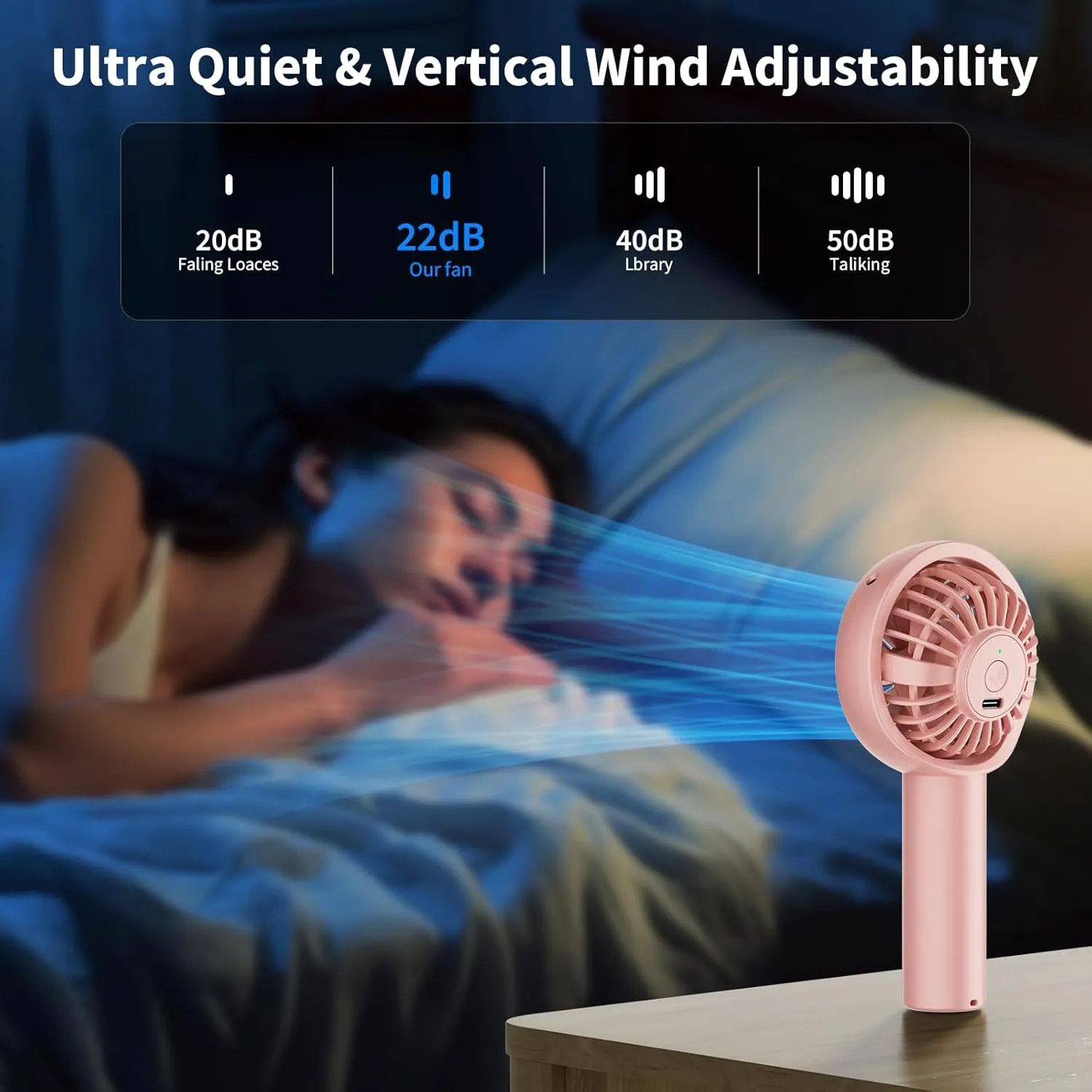 Portable Fan, 90Tilts Up&Down Fans for Extra Cooling Space, 3 Speed Handheld Personal Fan with Lightweight Design, Rechargeable Mini Fans for Stylish Girl/Women/Men/Pets/Indoor/Outdoor