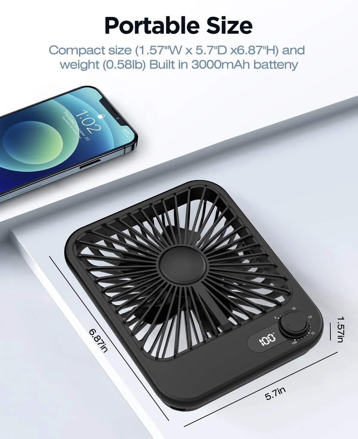 Portable Fan for Travel, 2Pack Small Desk Fan with Digital Display and 100 Speed, MAX 14Hrs Work Time Battery Powered Pesonal Fan for Office Bedroom Outdoor