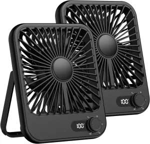 Portable Fan for Travel, 2Pack Small Desk Fan with Digital Display and 100 Speed, MAX 14Hrs Work Time Battery Powered Pesonal Fan for Office Bedroom Outdoor Battery-powered portable fan