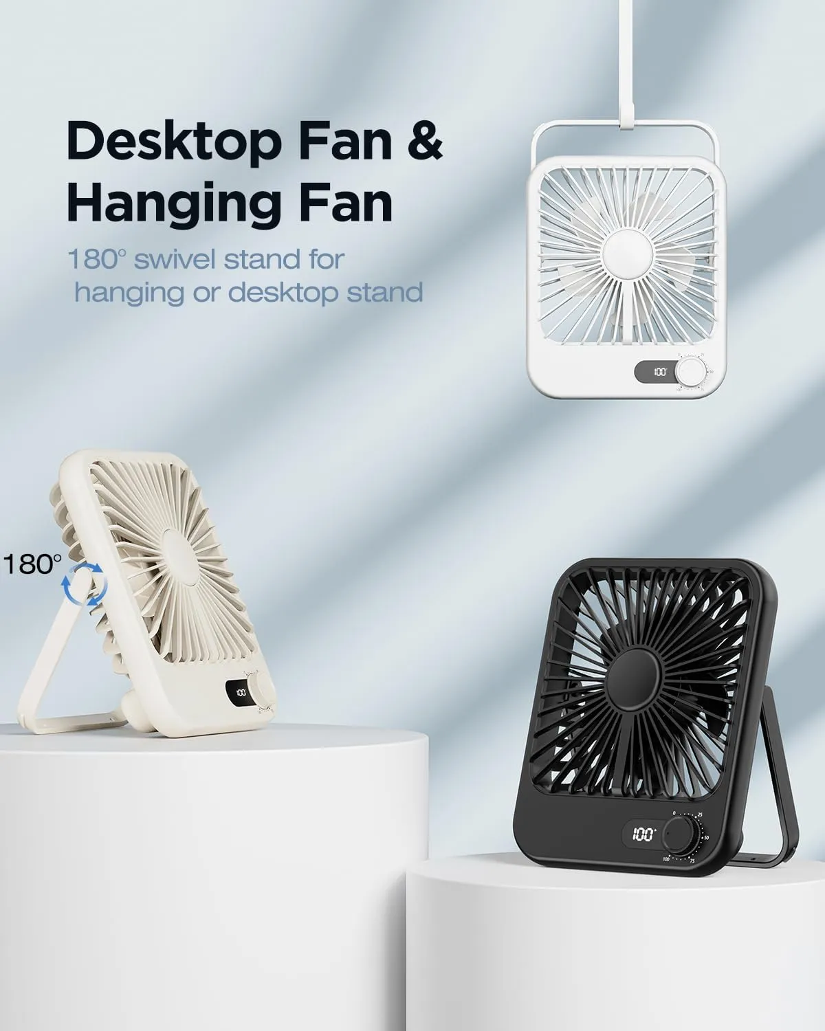 Portable Fan for Travel, 2Pack Small Desk Fan with Digital Display and 100 Speed, MAX 14Hrs Work Time Battery Powered Pesonal Fan for Office Bedroom Outdoor