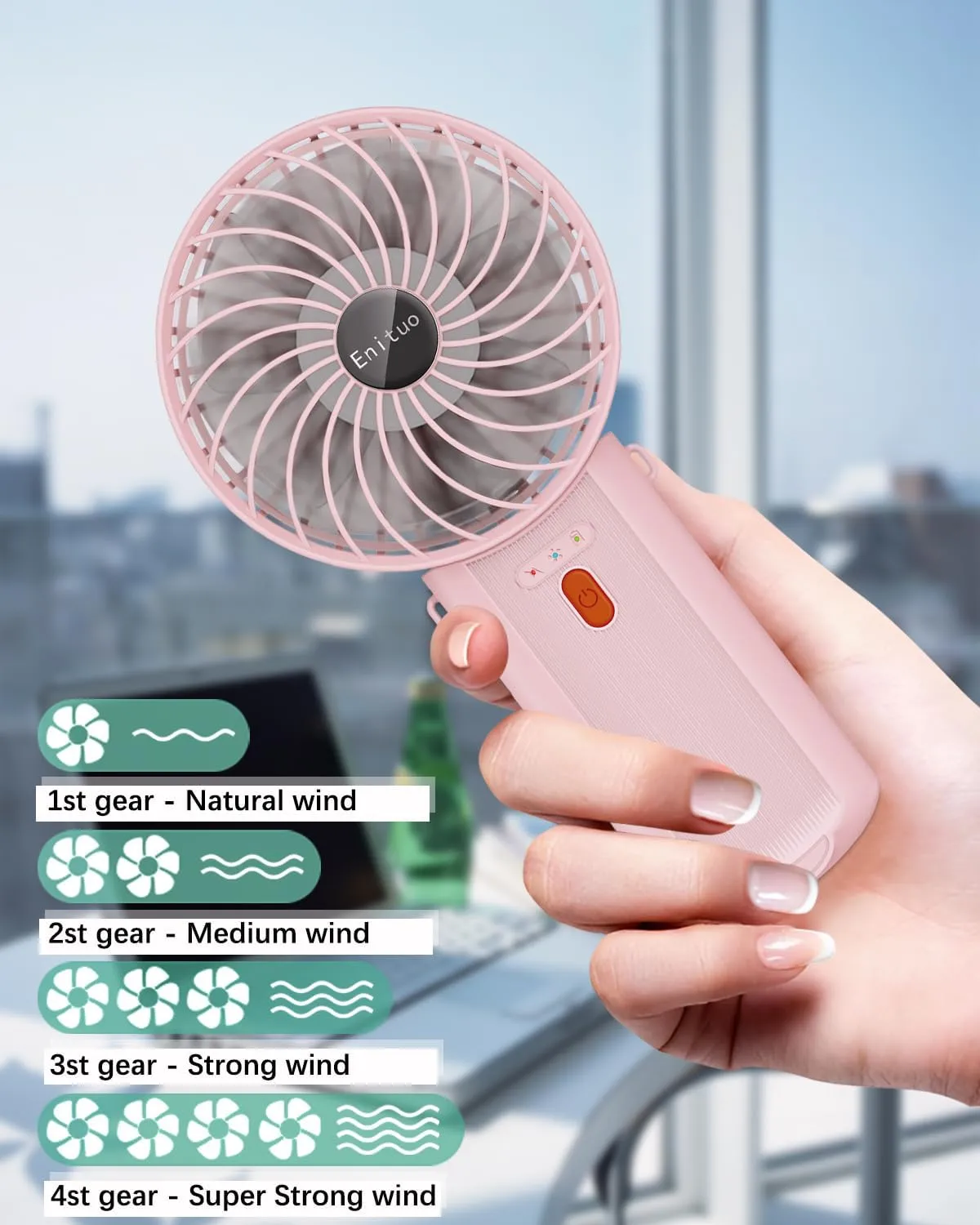 Portable Fan Handheld Fan, Mini Hand Held Fan, 6-15H Cooling Small Personal Fan, 180 Foldable Mini Desk Fan with 4 Quiet Speed, Neck Fan w/Lanyard for Kids Women Men Travel Outdoor Office, Pink