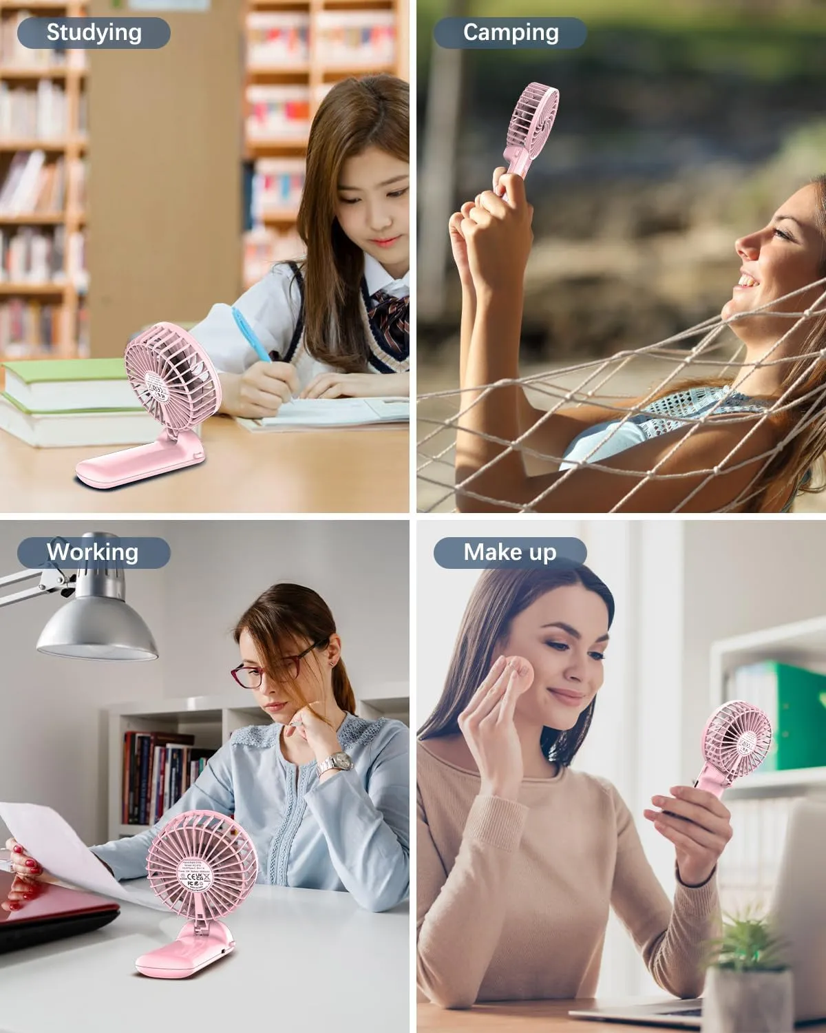 Portable Fan Handheld Fan, Mini Hand Held Fan, 6-15H Cooling Small Personal Fan, 180 Foldable Mini Desk Fan with 4 Quiet Speed, Neck Fan w/Lanyard for Kids Women Men Travel Outdoor Office, Pink