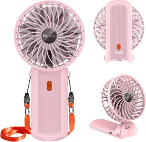 Portable Fan Handheld Fan, Mini Hand Held Fan, 6-15H Cooling Small Personal Fan, 180 Foldable Mini Desk Fan with 4 Quiet Speed, Neck Fan w/Lanyard for Kids Women Men Travel Outdoor Office, Pink Neck fan for hands-free comfort