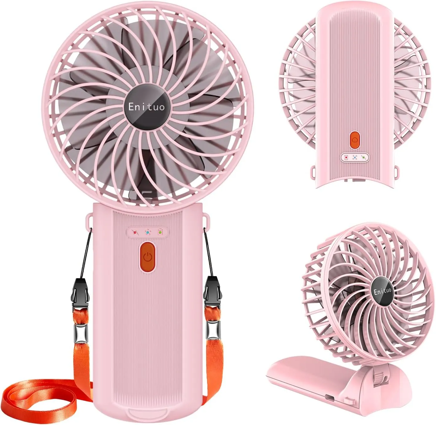Portable Fan Handheld Fan, Mini Hand Held Fan, 6-15H Cooling Small Personal Fan, 180 Foldable Mini Desk Fan with 4 Quiet Speed, Neck Fan w/Lanyard for Kids Women Men Travel Outdoor Office, Pink Neck fan for hands-free comfort