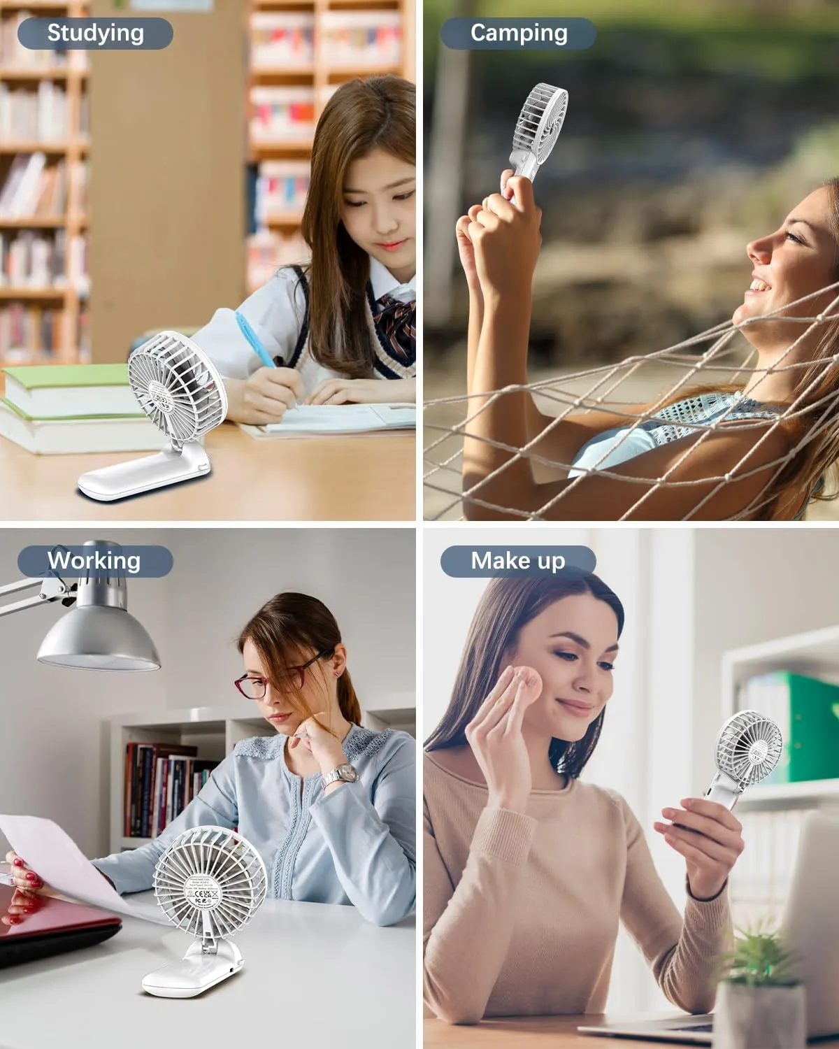 Portable Fan Handheld Fan, Mini Hand Held Fan, 6-15H Cooling Small Personal Fan, 180 Foldable Mini Desk Fan with 4 Quiet Speed, Neck Fan w/Lanyard for Kids Women Men Travel Outdoor Office, White