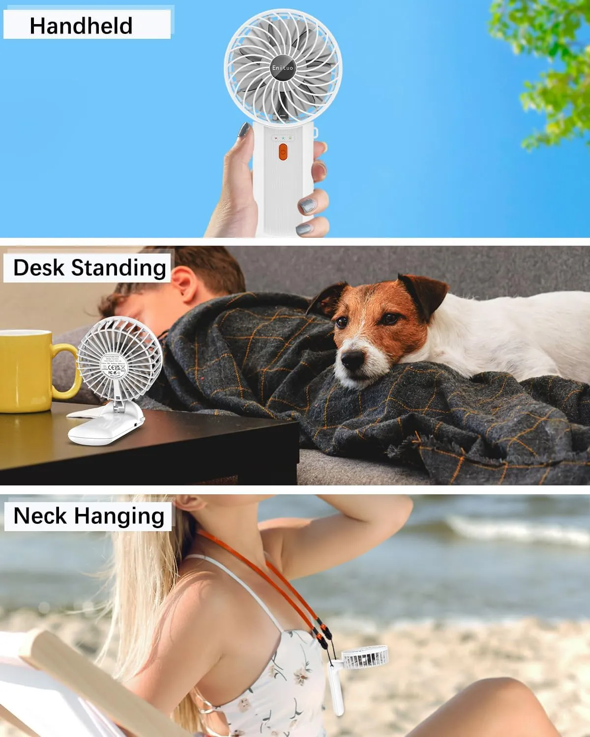 Portable Fan Handheld Fan, Mini Hand Held Fan, 6-15H Cooling Small Personal Fan, 180 Foldable Mini Desk Fan with 4 Quiet Speed, Neck Fan w/Lanyard for Kids Women Men Travel Outdoor Office, White