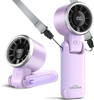 Portable Fan Handheld Mini Fan: Travel Fans with Air Turbo Tech, 4000mAh Battery with LED Display, 5 Gear Wind, 3 in 1 Foldable Small Hand Fans for Makeup, Outdoor, Working, Shopping (Purple) Mini handheld fan for personal cooling