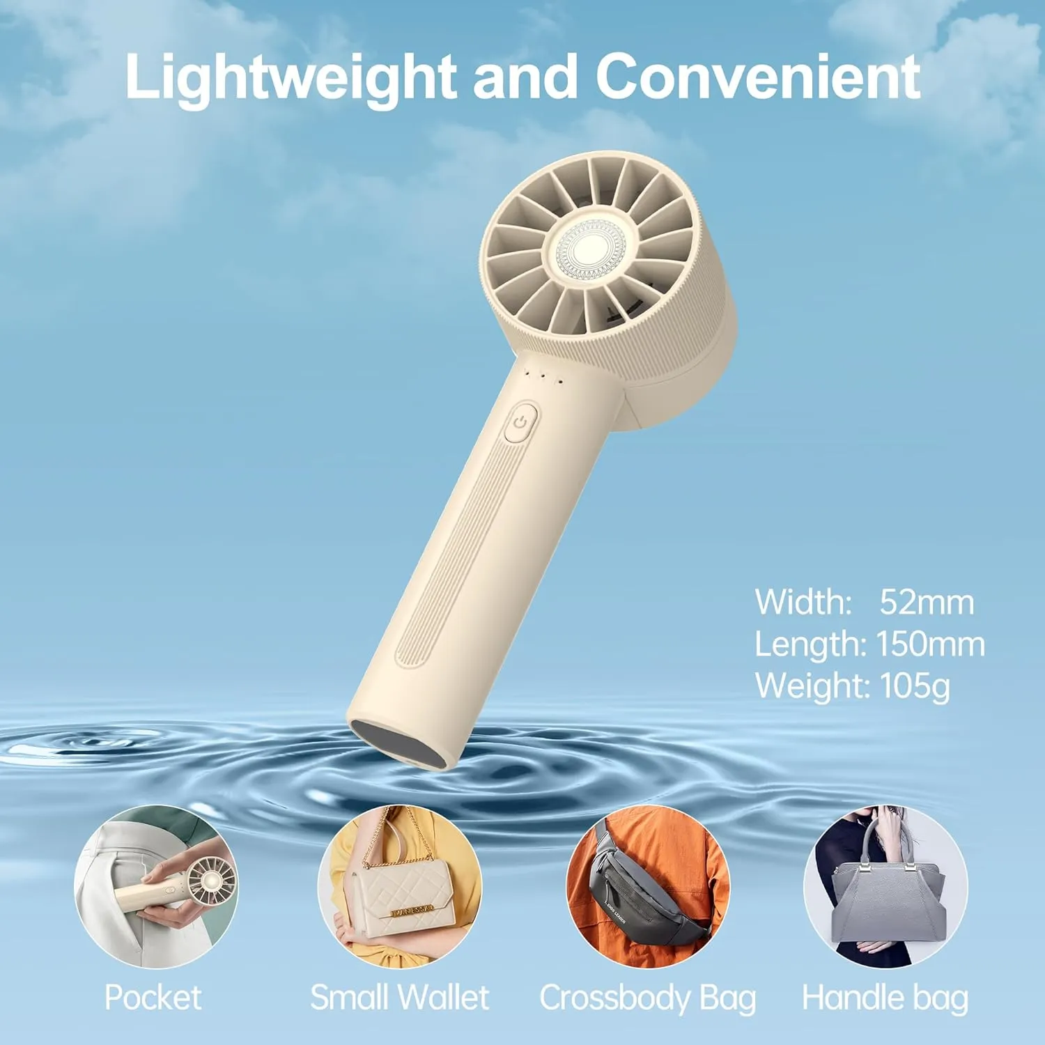 Portable Fan, Mini Handheld Fan with 3 Adjustable Speeds, 2600mAh Handheld Fan with 3-16H Usage Time and Newly Upgraded Motor, Small Lash Fan for Women's Make Up Fan, Nice Mini Fan for Summer (Beige)