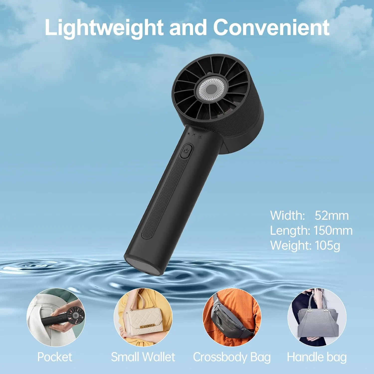 Portable Fan, Mini Handheld Fan with 3 Adjustable Speeds, 2600mAh Handheld Fan with 3-16H Usage Time and Newly Upgraded Motor, Small Lash Fan for Women's Make Up Fan, Nice Mini Fan for Summer (Black)