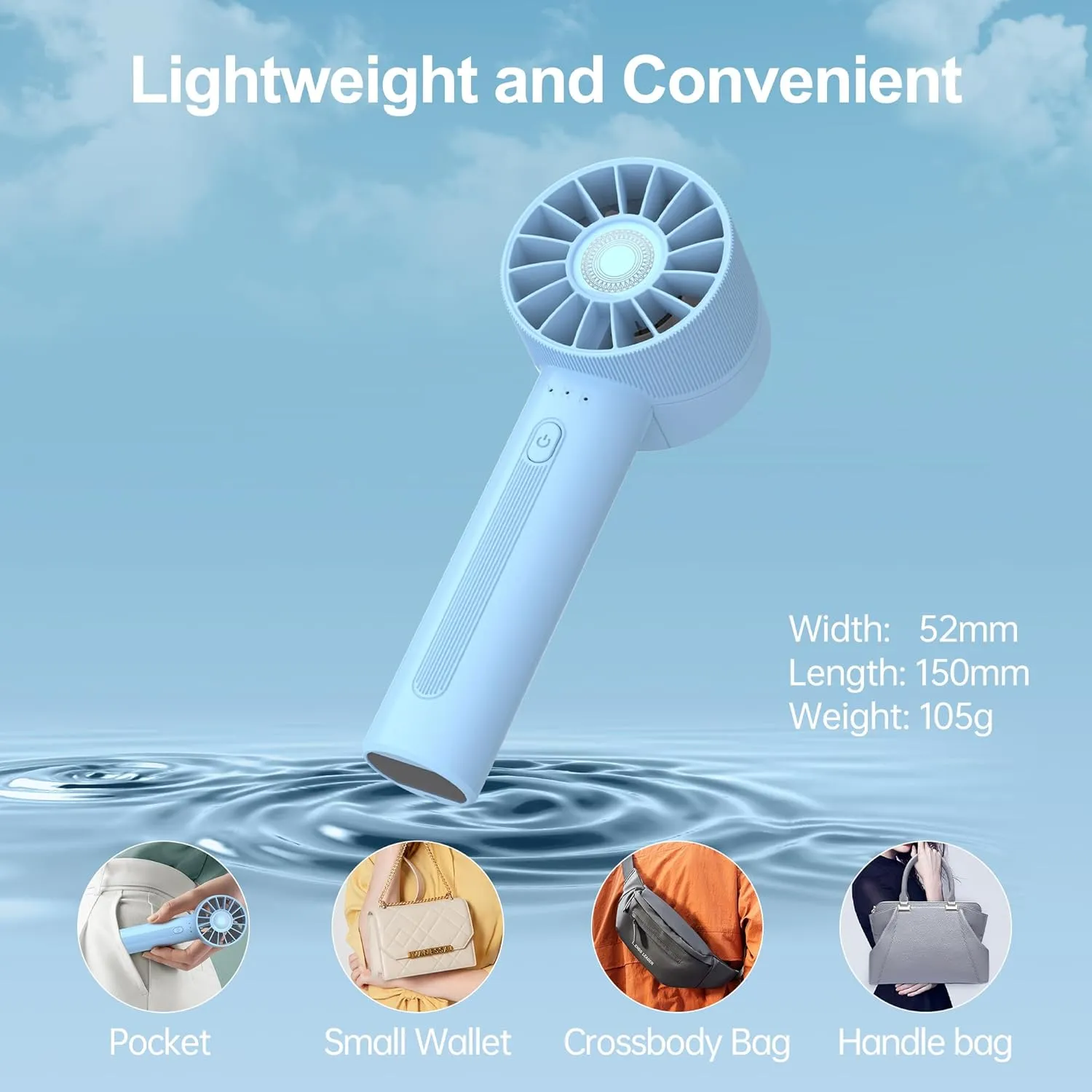Portable Fan, Mini Handheld Fan with 3 Adjustable Speeds, 2600mAh Handheld Fan with 3-16H Usage Time and Newly Upgraded Motor, Small Lash Fan for Women's Make Up Fan, Nice Mini Fan for Summer (Blue)