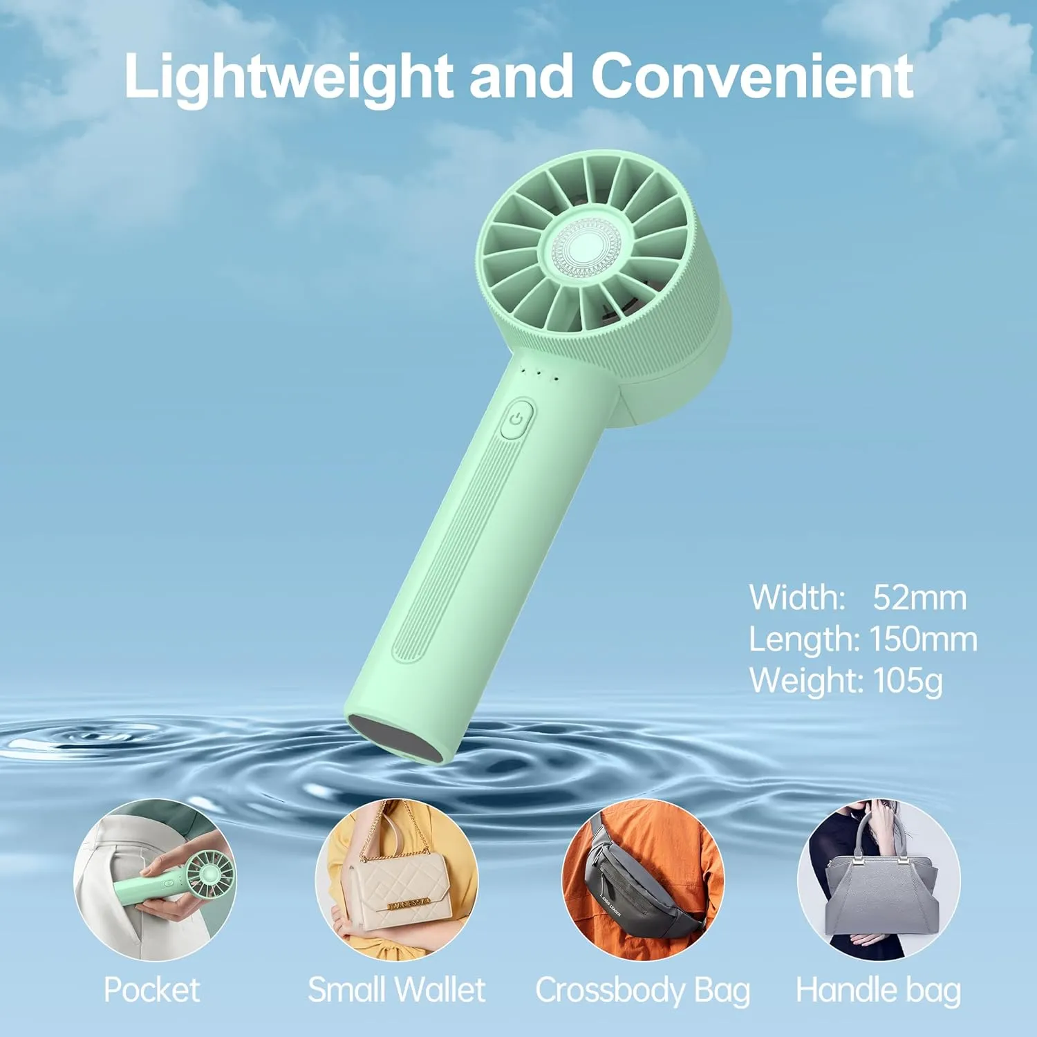 Portable Fan, Mini Handheld Fan with 3 Adjustable Speeds, 2600mAh Handheld Fan with 3-16H Usage Time and Newly Upgraded Motor, Small Lash Fan for Women's Make Up Fan, Nice Mini Fan for Summer (Green)