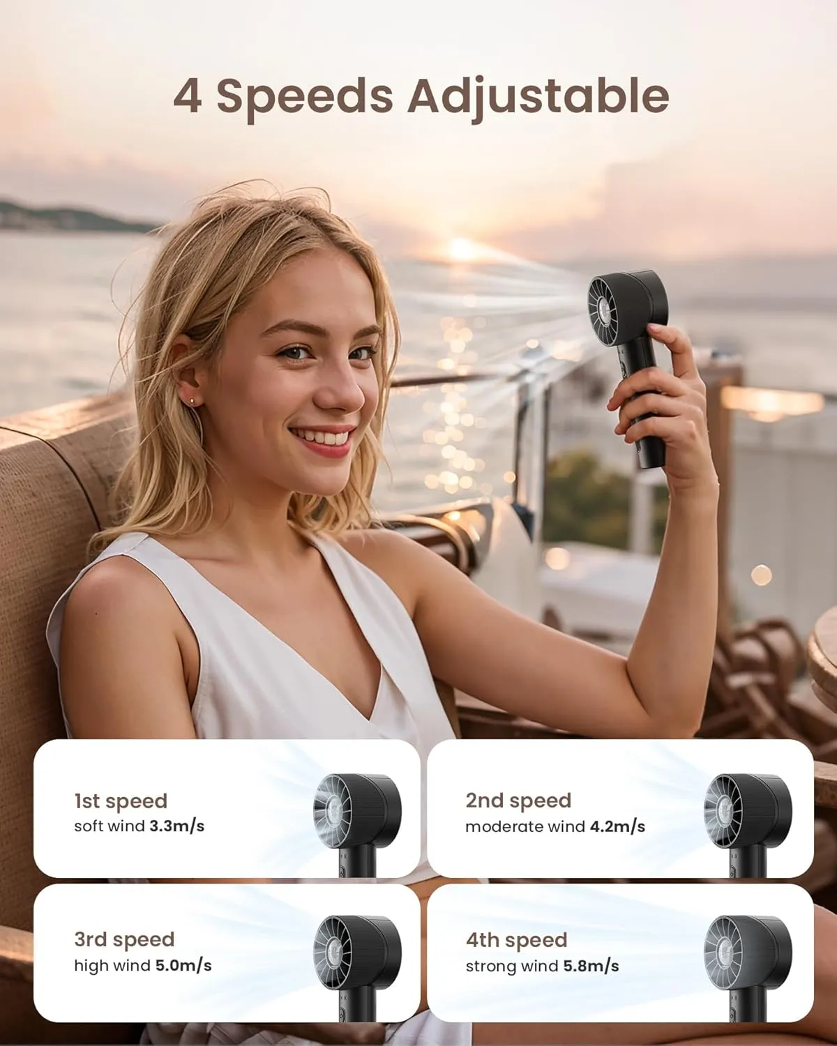 Portable Fan, Mini Handheld Turbo Fan, 4 Speed High Velocity Personal Fan [Max 16H Cooling Time], Rechargeable Purse Fan Travel Essentials Must Haves for Vacation/Beach/Trip Black