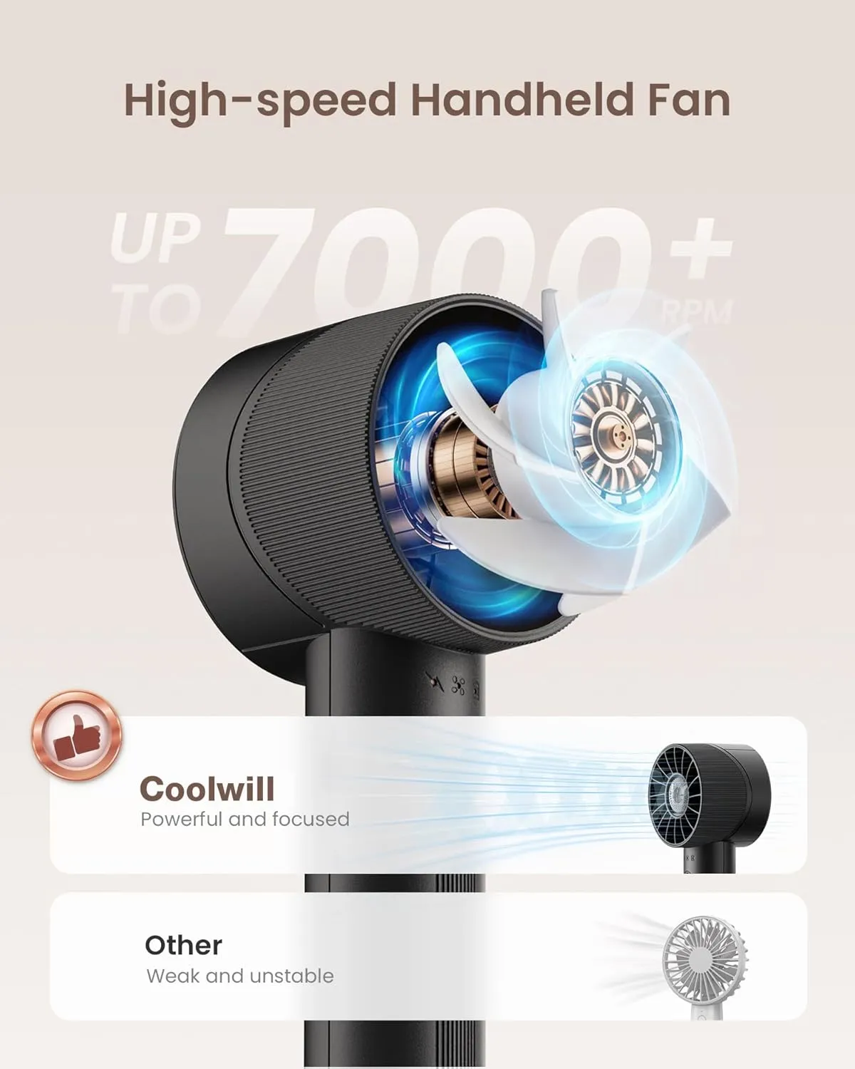 Portable Fan, Mini Handheld Turbo Fan, 4 Speed High Velocity Personal Fan [Max 16H Cooling Time], Rechargeable Purse Fan Travel Essentials Must Haves for Vacation/Beach/Trip Black