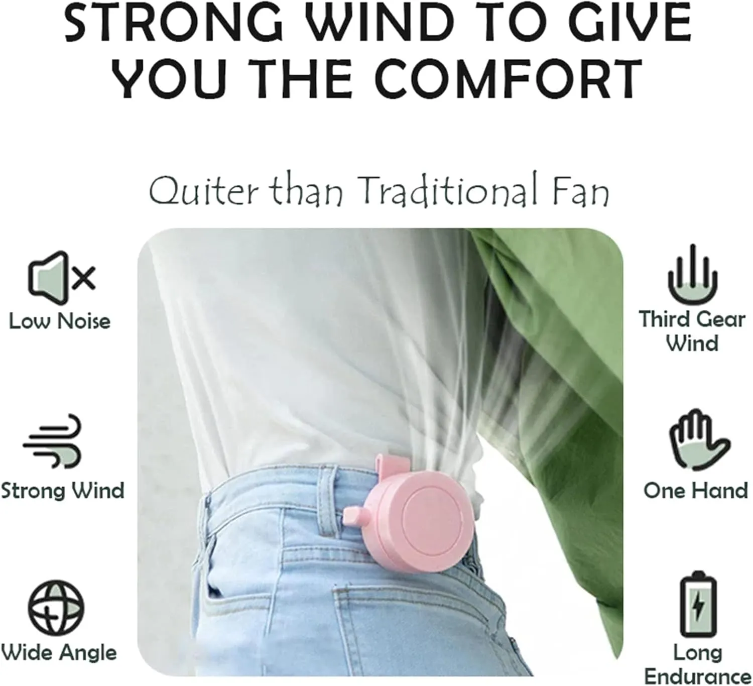 Portable Fan, Mini Waist Clip Fan, 360 Degree Clip On Air Cooler, USB or Battery Operated Hands-Free Personal Fan 3 Speeds Bladeless Neck Fan Wearable for Outdoor Farm Hiking Camping Travel (3PCS)