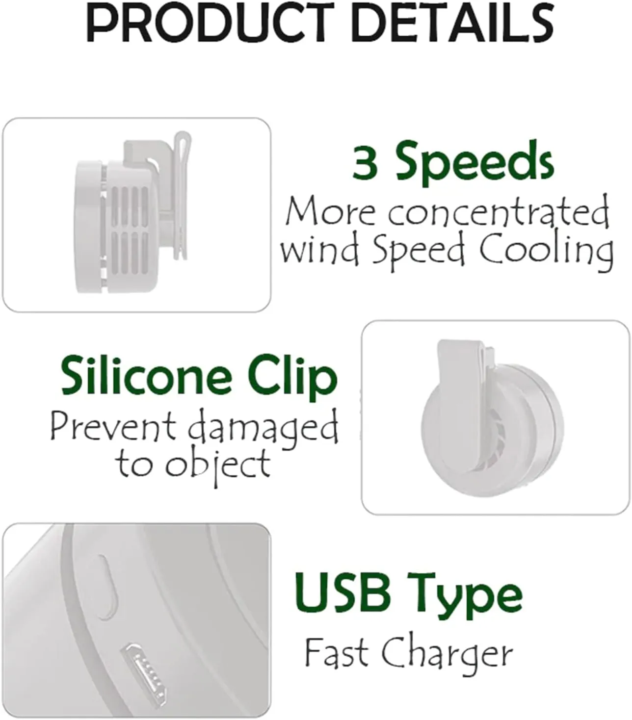Portable Fan, Mini Waist Clip Fan, 360 Degree Clip On Air Cooler, USB or Battery Operated Hands-Free Personal Fan 3 Speeds Bladeless Neck Fan Wearable for Outdoor Farm Hiking Camping Travel (3PCS)