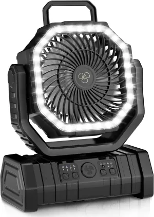 Portable Fan Rechargeable, 20000mAh Cordless Battery Powered Camping Fan with LED Light & Remote, 4 Speeds Wind, Timer, USB C, 360 Hanging Hook, Oscillating Fans for Travel Tent, Camping Essentials Battery-powered portable fan
