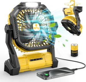 Portable Fan Rechargeable, 20000mah Cordless Battery Powered Fan with LED Lantern, USB Battery Operated for Travel Bedroom Home Camping Tent Office Beach Desk Picnic Fishing Table USB desktop fan for workspace