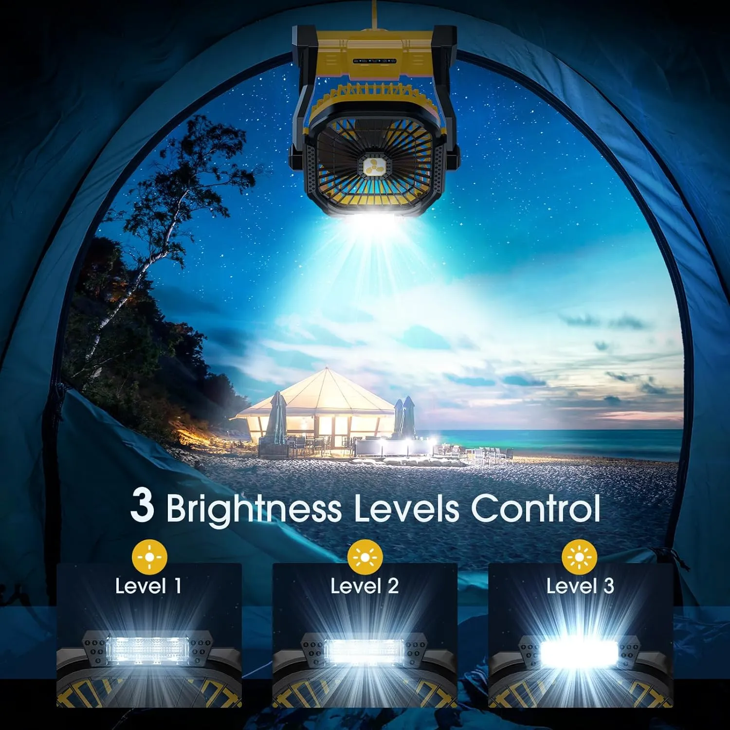 Portable Fan Rechargeable, 20000mah Cordless Battery Powered Fan with LED Lantern, USB Battery Operated for Travel Bedroom Home Camping Tent Office Beach Desk Picnic Fishing Table