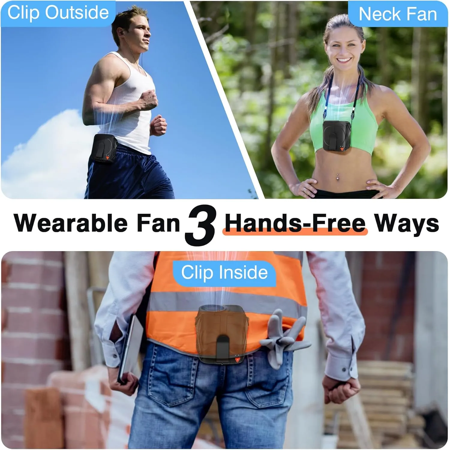 Portable Fan Rechargeable, 6-Speed 14000RPM High-Velocity Airflow, Hands-Free Wearable Waist Fan 31H Battery Life, Personal Belt fan for Outdoor, Jobsite, Travel, Indoor, Hanging Neck Fan with Strap