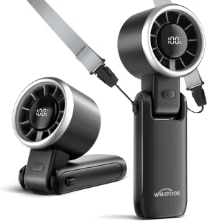 Portable Fan Rechargeable Mini Fan: Hand Fan with Air Turbo Tech, 4000mAh and 5 Speeds Led Display, 3 IN 1 Foldable Small Personal Fans for Travel, Outdoor, Working, Shopping (Black) Mini handheld fan for personal cooling
