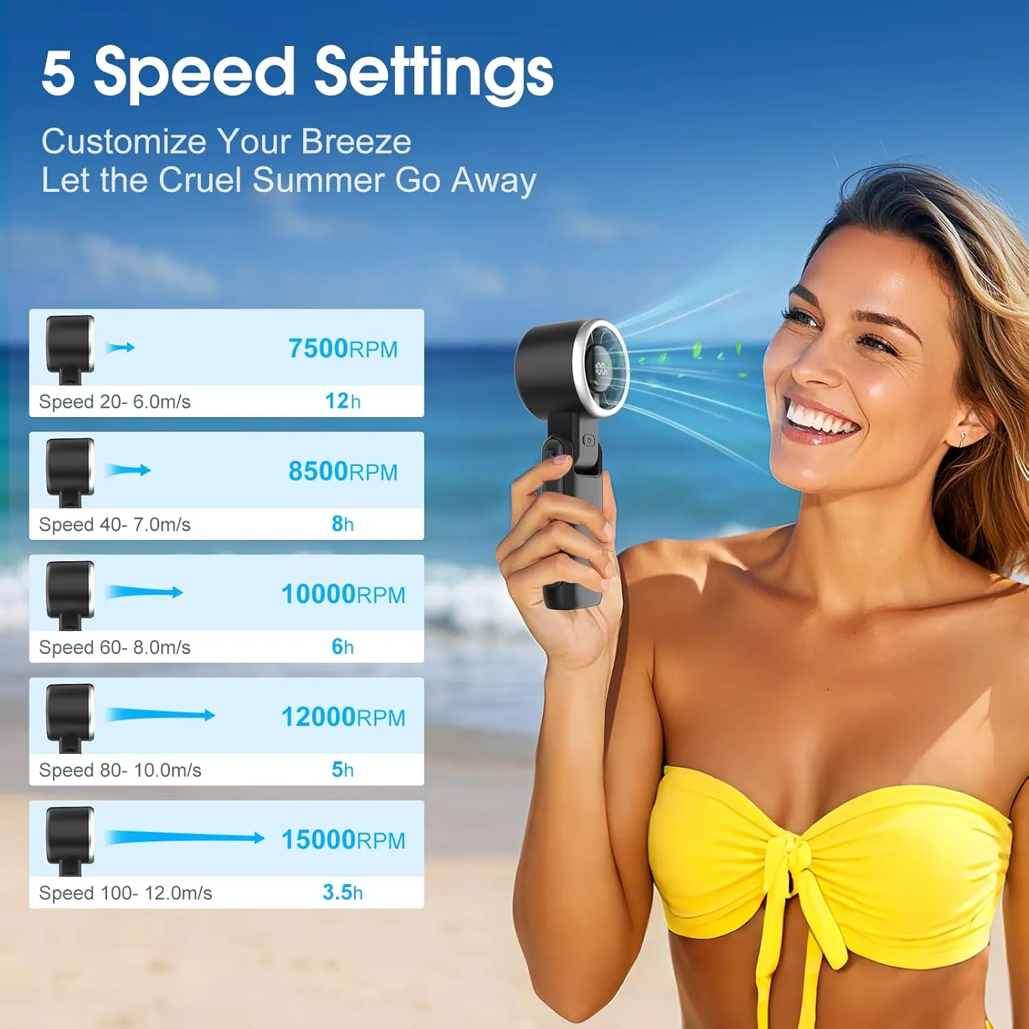 Portable Fan Rechargeable Mini Fan: Hand Fan with Air Turbo Tech, 4000mAh and 5 Speeds Led Display, 3 IN 1 Foldable Small Personal Fans for Travel, Outdoor, Working, Shopping (Black)