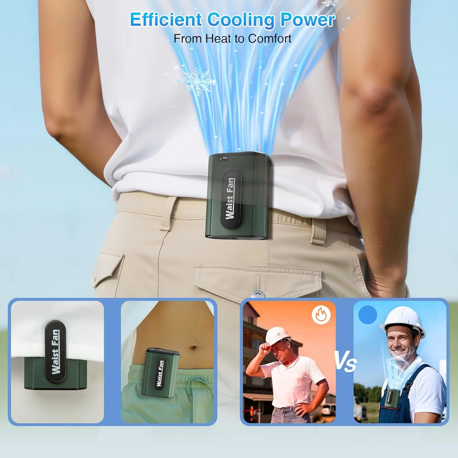 Portable Fan Rechargeable, Personal Waist Fan with 17500RPM Strong Airflow 4 Speed.Dual-Sided Clip on Wearable Belt Shirt Hands-Free Hanging Neck Fan, Cooling For Outdoor, Travel,Camping,Jobsite