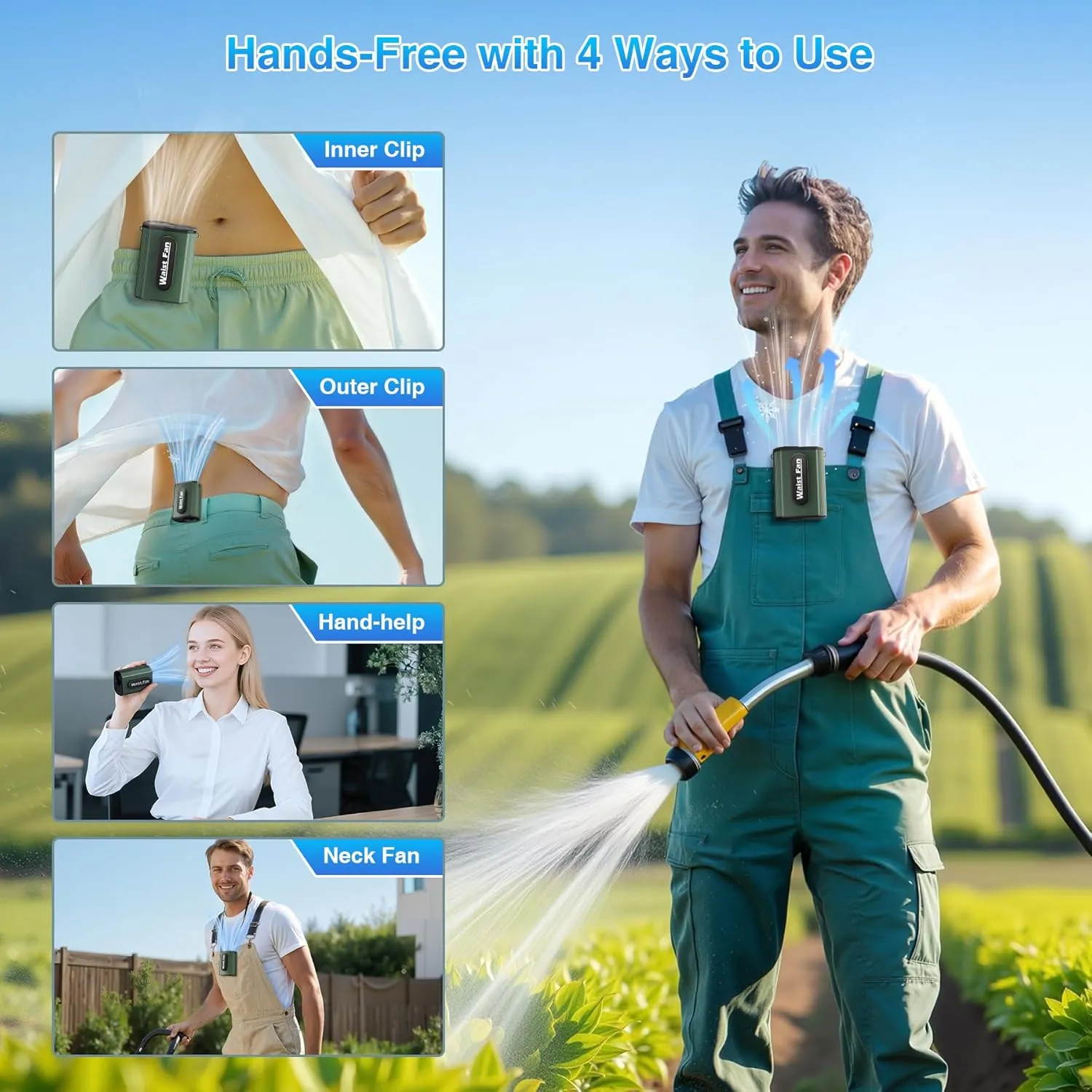 Portable Fan Rechargeable, Personal Waist Fan with 17500RPM Strong Airflow 4 Speed.Dual-Sided Clip on Wearable Belt Shirt Hands-Free Hanging Neck Fan, Cooling For Outdoor, Travel,Camping,Jobsite