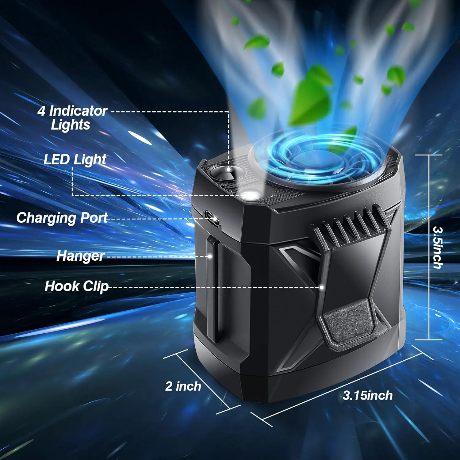Portable Fan Rechargeable, Personal Waist Neck Wearable Cooling Fan with Light, 4 Speeds 9200RPM Strong Airflow for Outdoor, Jobsite, Camping, Travel