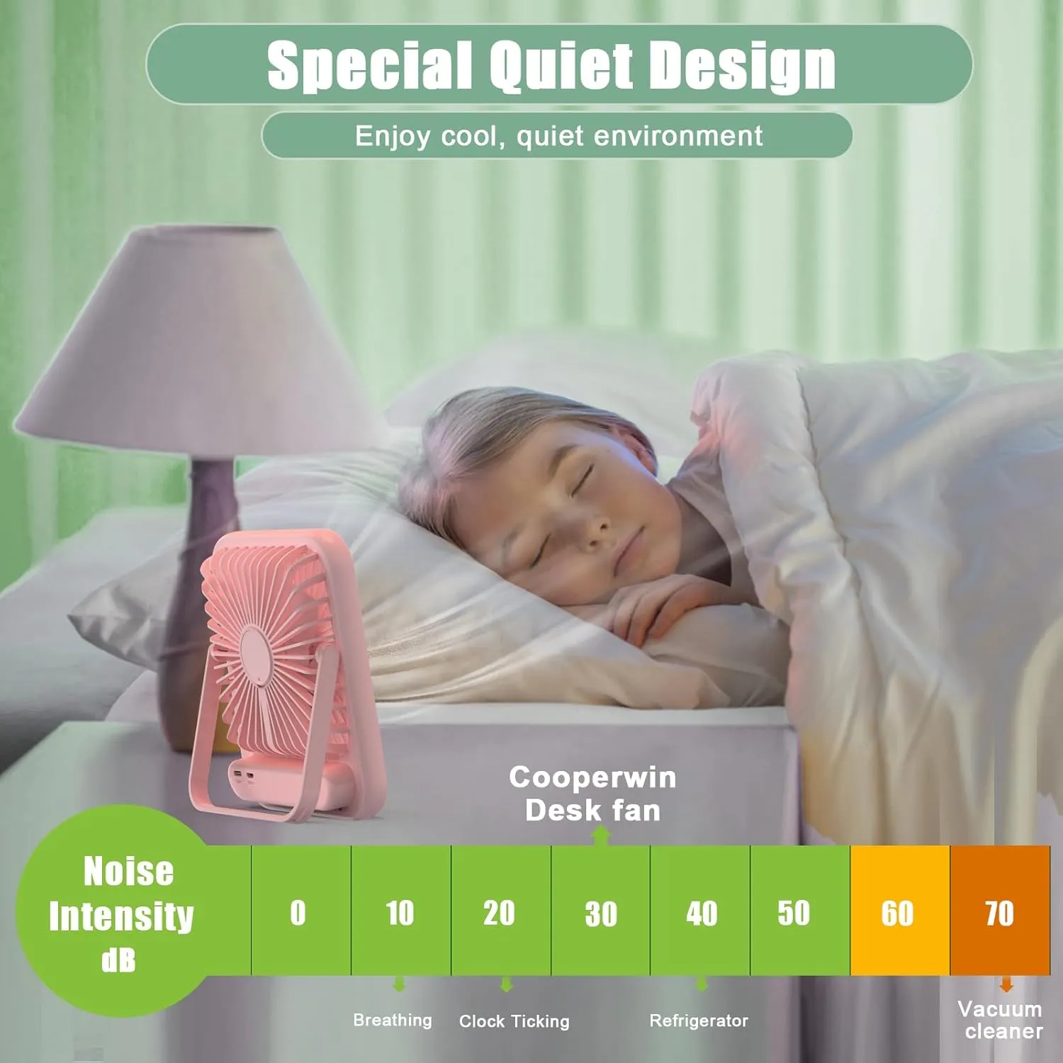 Portable Fan Rechargeable, Small Desk Fan Quiet, 180Tilt Adjustable Personal Fan for Sleeping, Battery Operated, 100 Speeds, Table Fan for Bedroom Office Home Outdoor, Pink