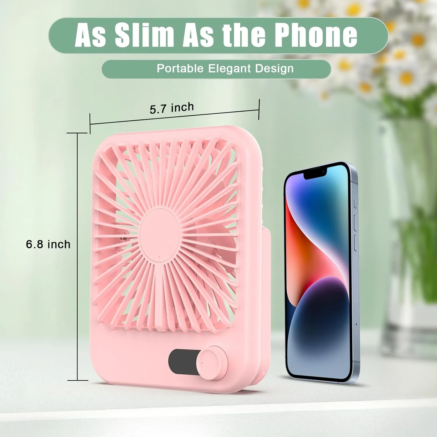 Portable Fan Rechargeable, Small Desk Fan Quiet, 180Tilt Adjustable Personal Fan for Sleeping, Battery Operated, 100 Speeds, Table Fan for Bedroom Office Home Outdoor, Pink
