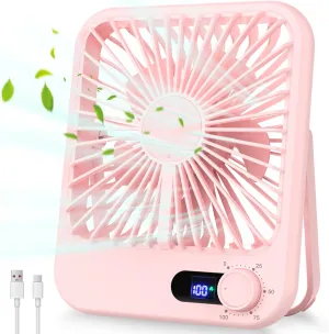 Portable Fan Rechargeable, Small Desk Fan Quiet, 180Tilt Adjustable Personal Fan for Sleeping, Battery Operated, 100 Speeds, Table Fan for Bedroom Office Home Outdoor, Pink USB desktop fan for workspace