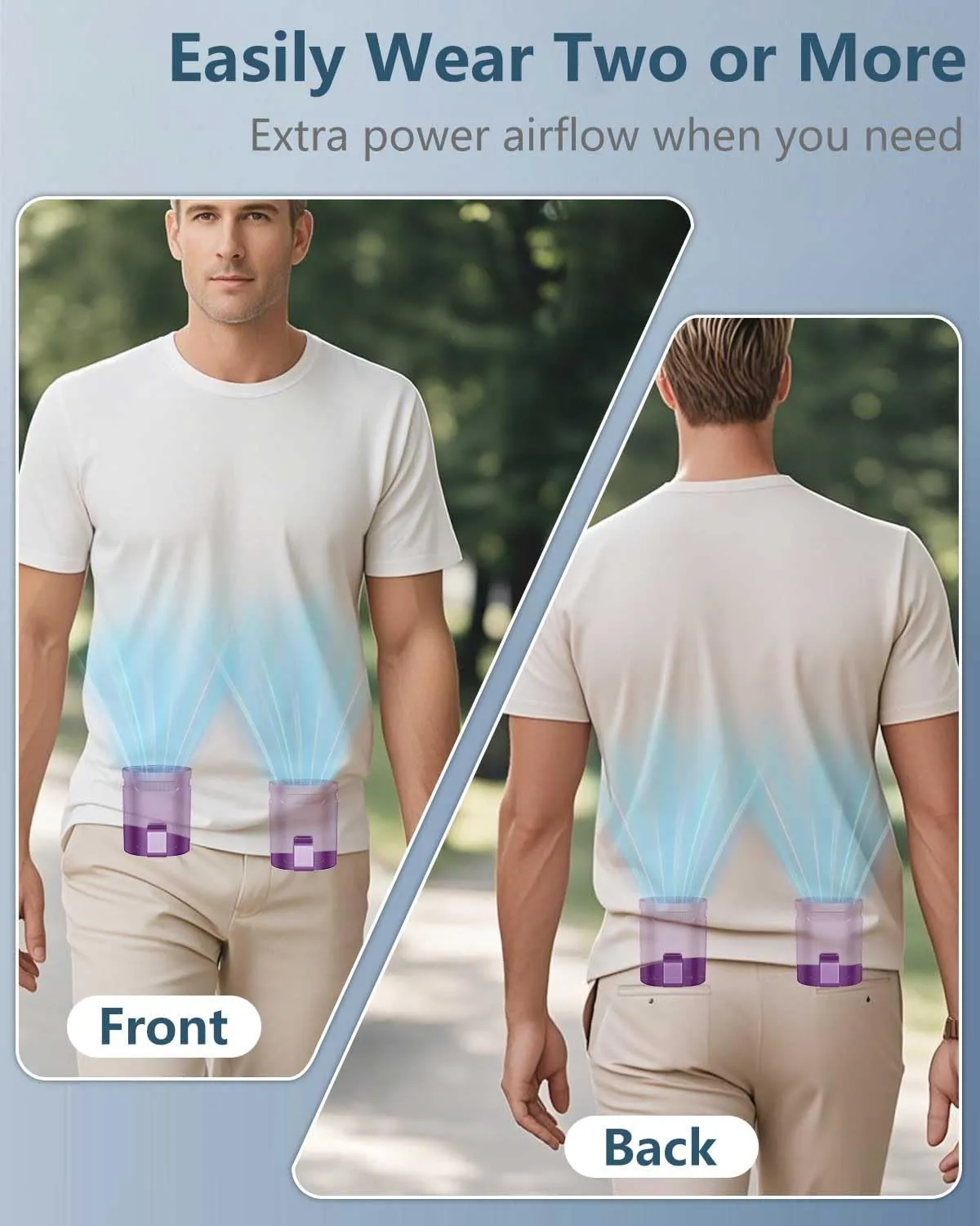Portable Fan Rechargeable Waistband-Compact Lightweight Waist Fan Clip On Undershirt Pant Belt Pocket,Purple Noiseless Personal Cooling Fans Hangs for Your Neck,Waist Band Body AC for Woman Man Kid