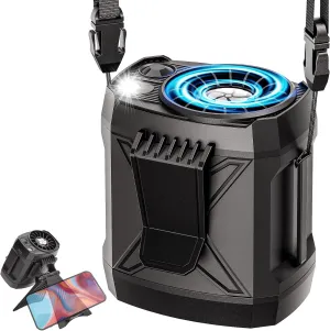 Portable Fan Rechargeable,4 Speeds Strong Airflow Small Fan Clip on Waist Under Shirt,Battery Powered,for Travel Camping Outdoor Jobsite,Camping Essentials-Black with Bracket Waist-mounted portable fan for outdoor use