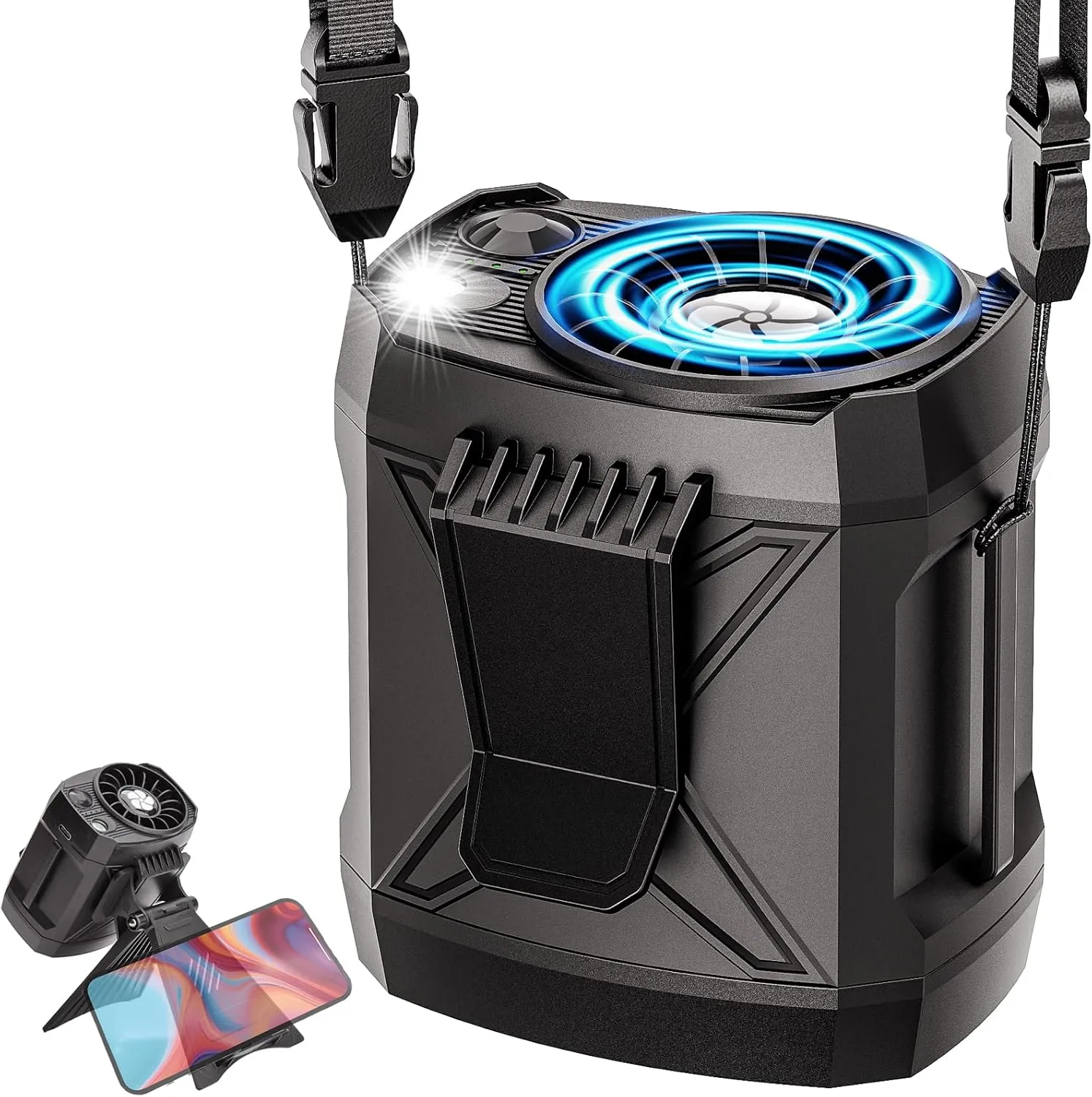 Portable Fan Rechargeable,4 Speeds Strong Airflow Small Fan Clip on Waist Under Shirt,Battery Powered,for Travel Camping Outdoor Jobsite,Camping Essentials-Black with Bracket Waist-mounted portable fan for outdoor use