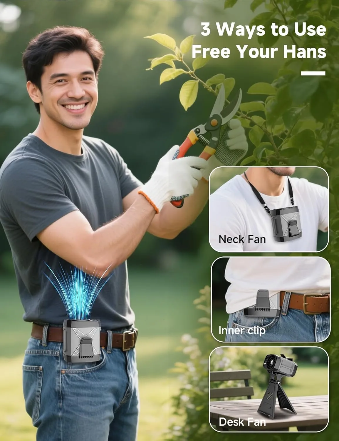 Portable Fan Rechargeable,4 Speeds Strong Airflow Small Neck Fan Clip on Waist Under Shirt,Battery Powered,for Travel Camping Outdoor Jobsite,Camping Essentials -Gray with Bracket