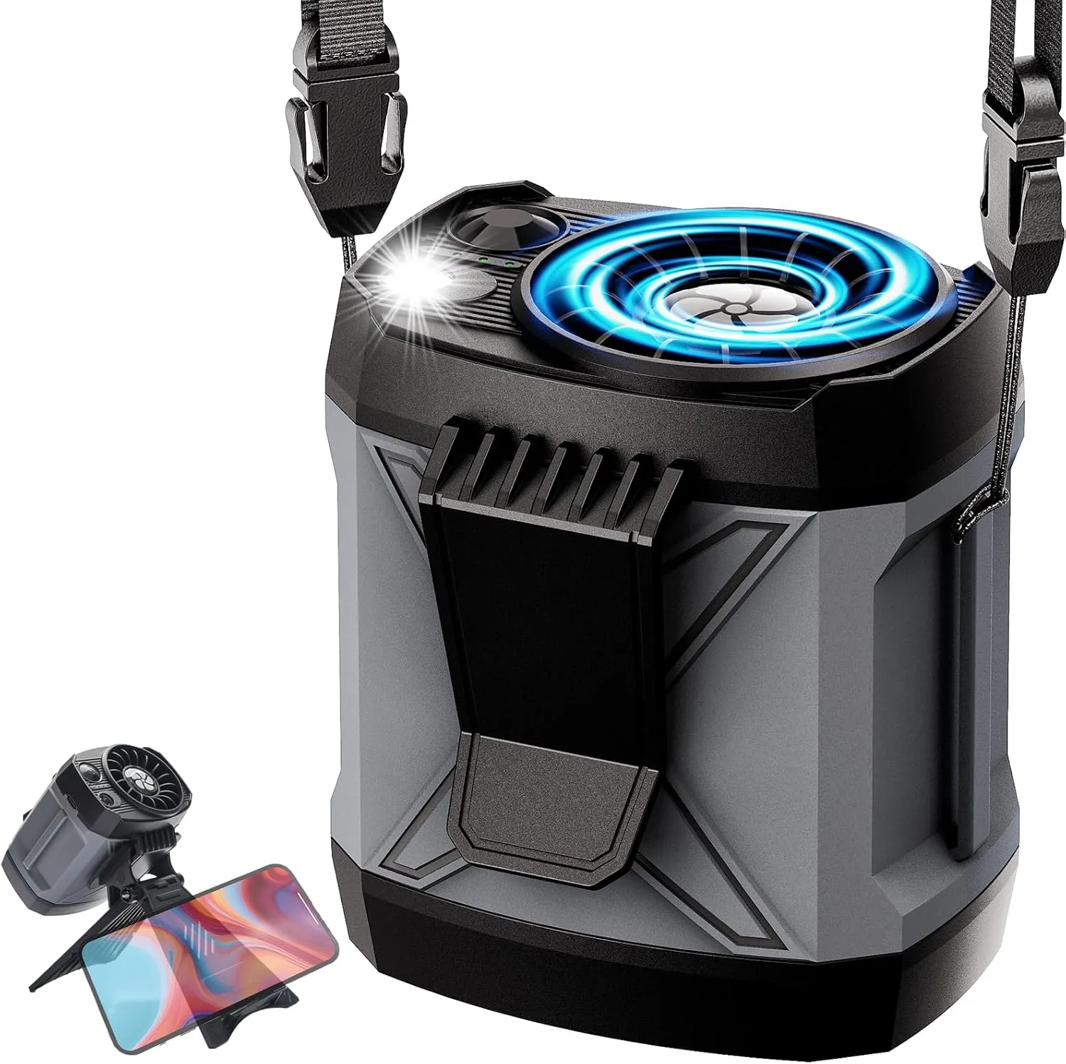Portable Fan Rechargeable,4 Speeds Strong Airflow Small Neck Fan Clip on Waist Under Shirt,Battery Powered,for Travel Camping Outdoor Jobsite,Camping Essentials -Gray with Bracket Waist-mounted portable fan for outdoor use