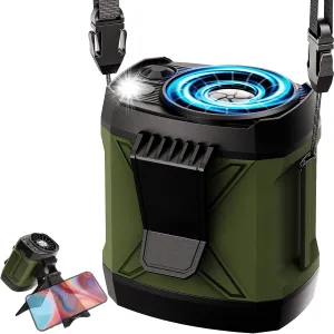 Portable Fan Rechargeable,4 Speeds Strong Airflowt,Battery Powered Mini Fan Clip on Waist Under Shirt,Neck Fan for Travel Camping Outdoor Jobsite,Personal Wearable-Green with Bracket Waist-mounted portable fan for outdoor use