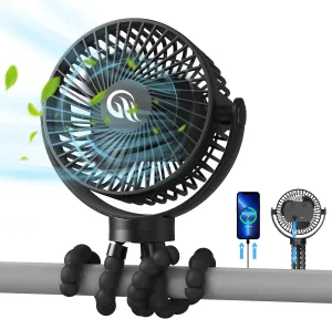 Portable Fan, Stroller Fan 60Hrs 12000mAh Battery Operated Fans USB Rechargeable Small Fan for Bedroom, Desk, Personal Handheld, Clip on Fan for Baby Stroller, Travel, Car Seat, Peloton, Bed, Camping Octopus-shaped decorative fan