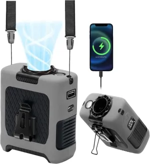 Portable Fan Wearable Personal Fan with 5 Speed Max 55 Working Hours Low Noise Portable Neck Fans Cooling Waist Fans for Camping Traveling LED Power Display 10000mAh Rechargeable (Gray) Waist-mounted portable fan for outdoor use