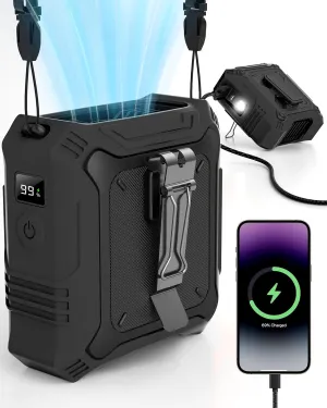 Portable Fan with 5-Speed Settings, Dual-Sided Clip on Wearable Belt Waist Fan for 8000mAh, 2 Settings including Flashlight,Travel Essential for Outdoor Camping as Power Bank Waist-mounted portable fan for outdoor use