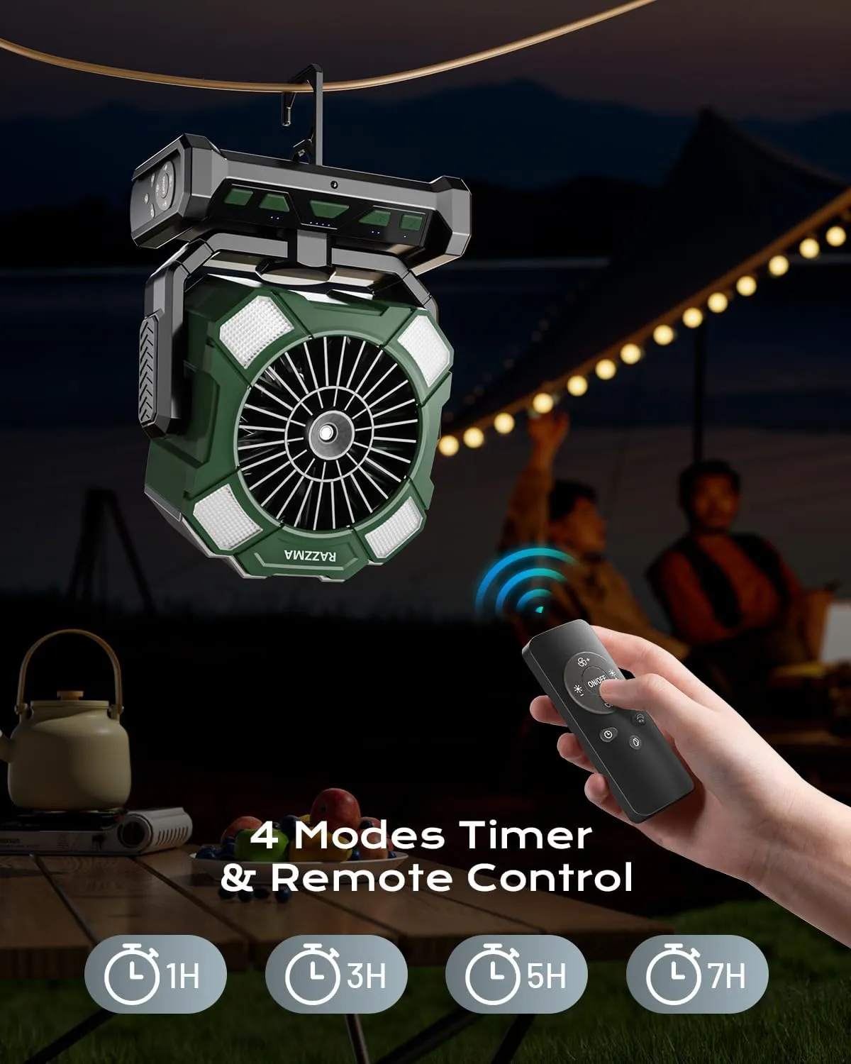 Portable Fan with Misting & 24000mAh Battery - 80H Runtime, 7m 16ft Mist, Ultra Quiet 4-Speed Camping Fan for Outdoor Indoor, Remote & 300mL Tank-Green01