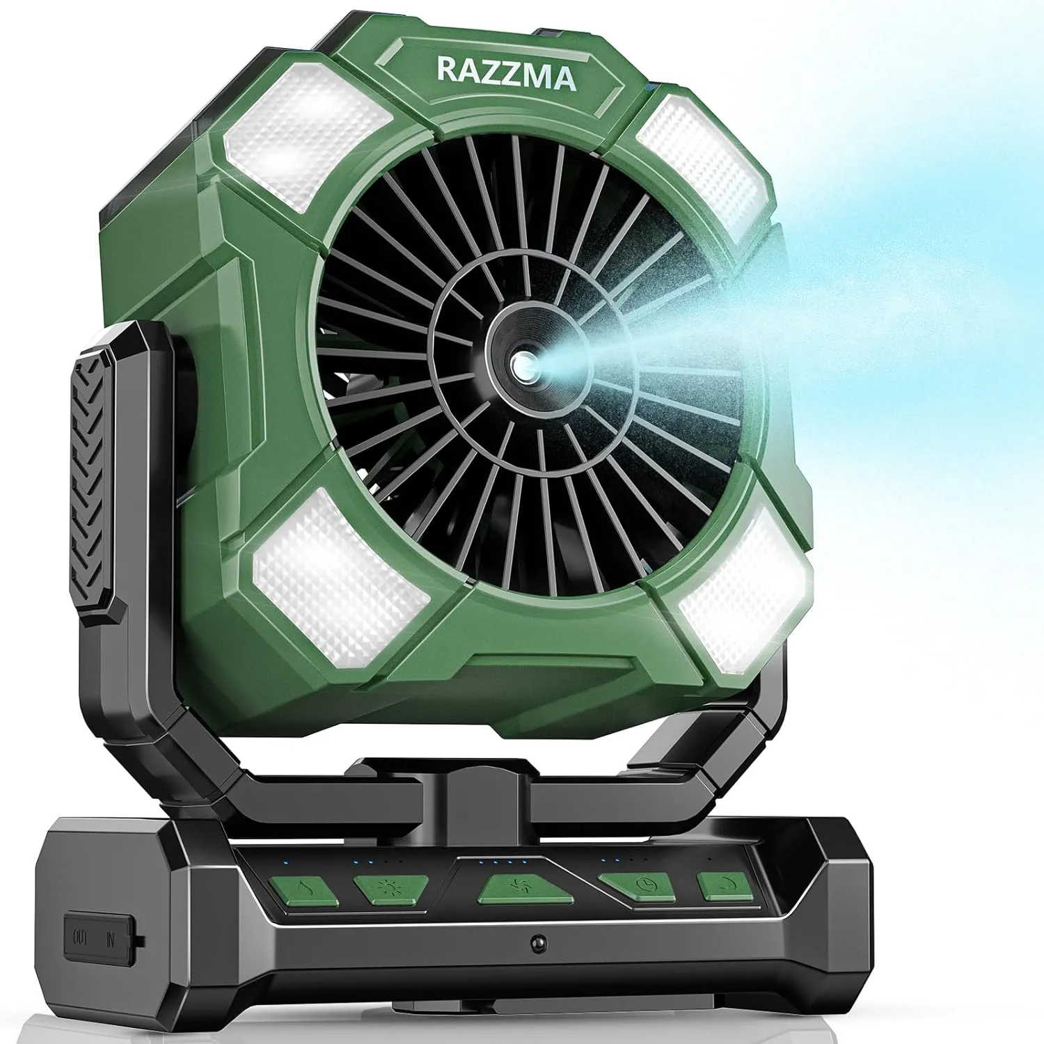 Portable Fan with Misting & 24000mAh Battery - 80H Runtime, 7m 16ft Mist, Ultra Quiet 4-Speed Camping Fan for Outdoor Indoor, Remote & 300mL Tank-Green01 Battery-powered portable fan